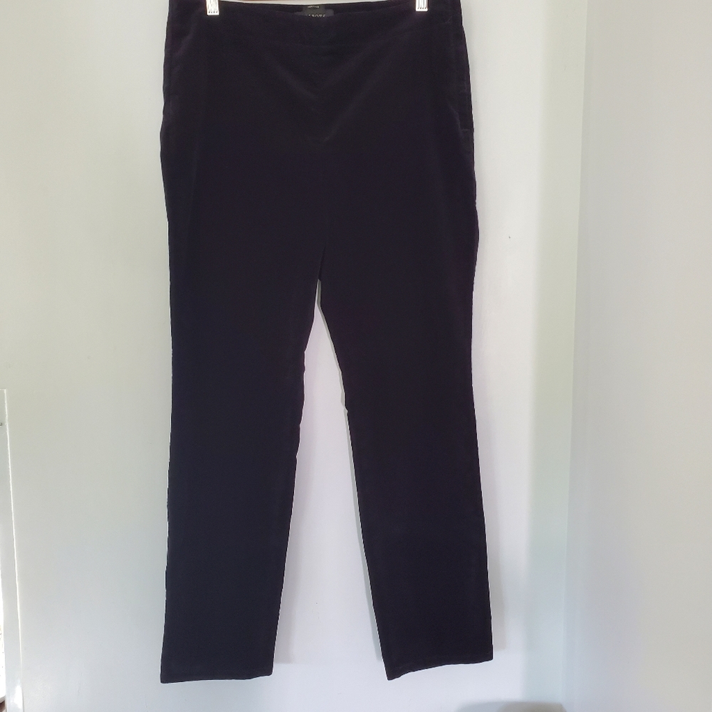 TALBOTS Sz 12 Heritage Black Velour Velvet Pants Straight Leg Side Zip Cocktail
